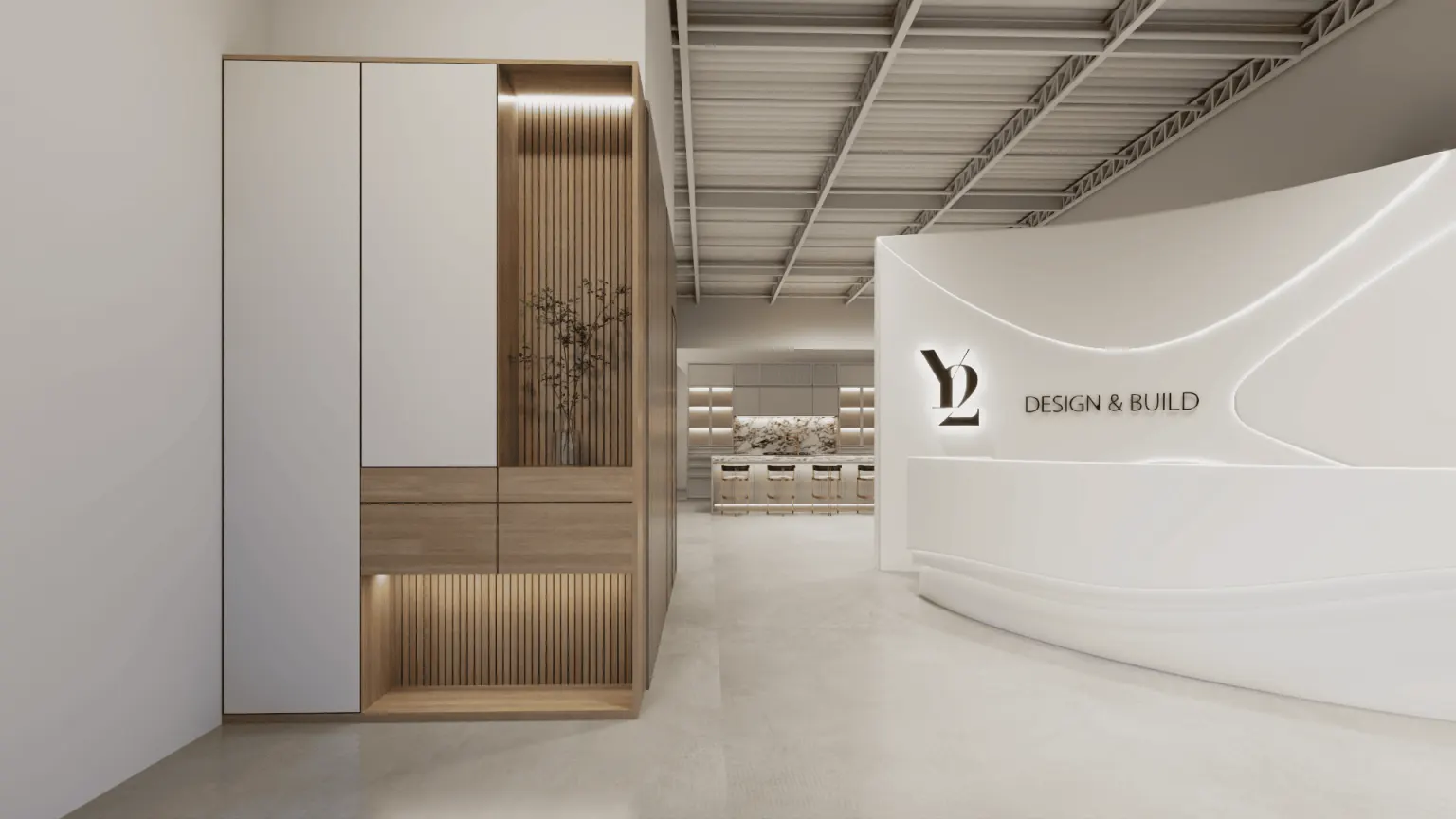 Y2 Design & Build showroom — minimalist millwork and cabinetry display in the Greater Toronto Area